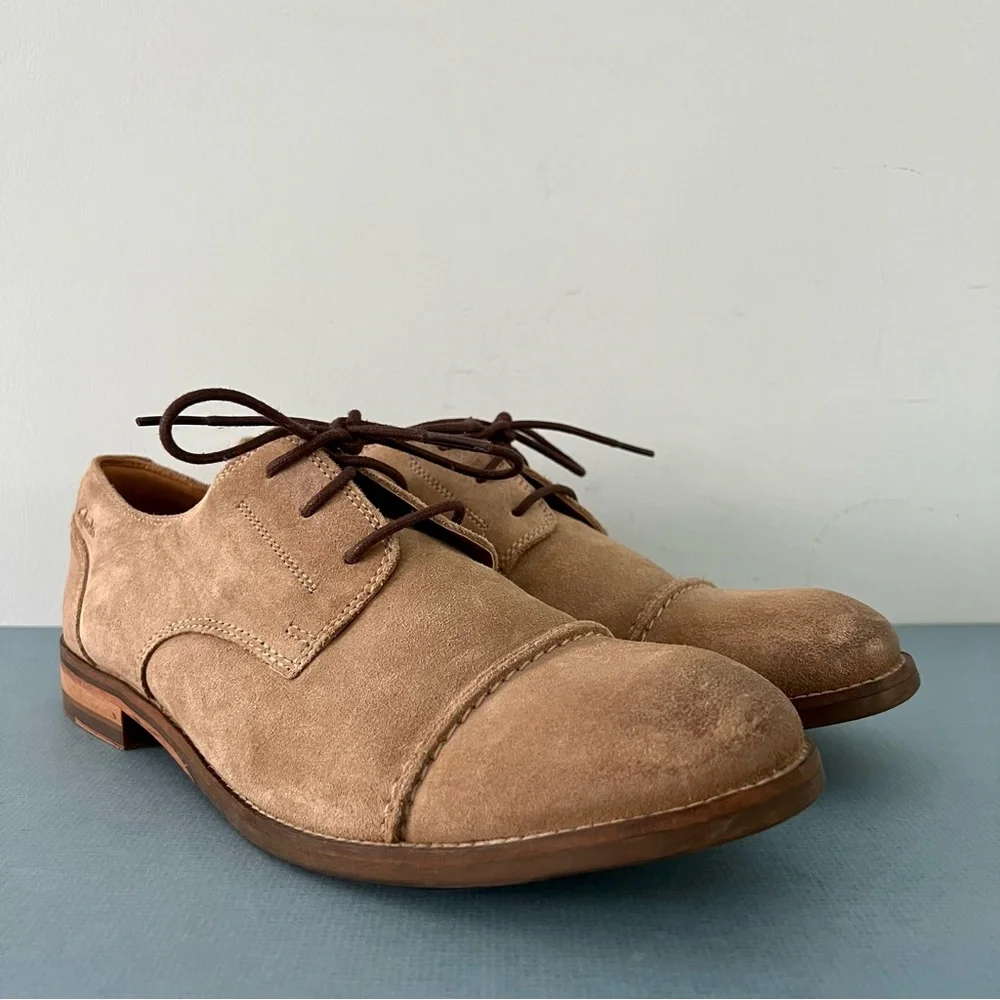 Clarks Exton Oxford Cap Toe‎ Lace Up Tan Suede Derby Shoes